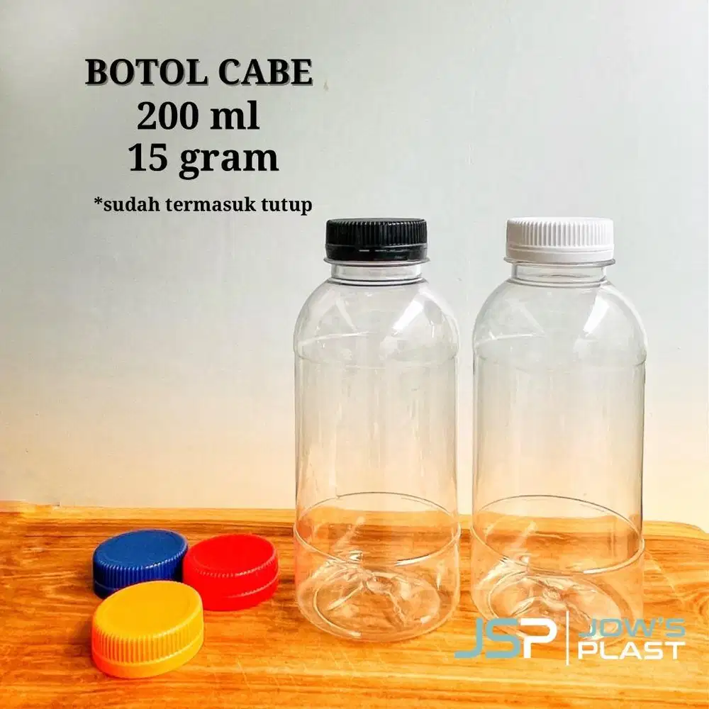 Botol cabe 200ml @50 pcs tutup hitam