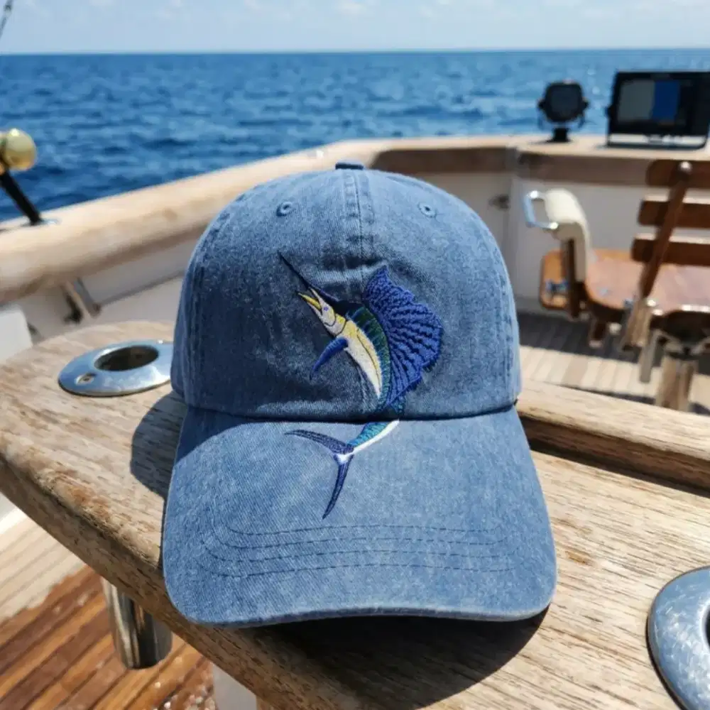 Topi Vintage Mancing Ikan Sailfish Original Second Warna Biru Washed