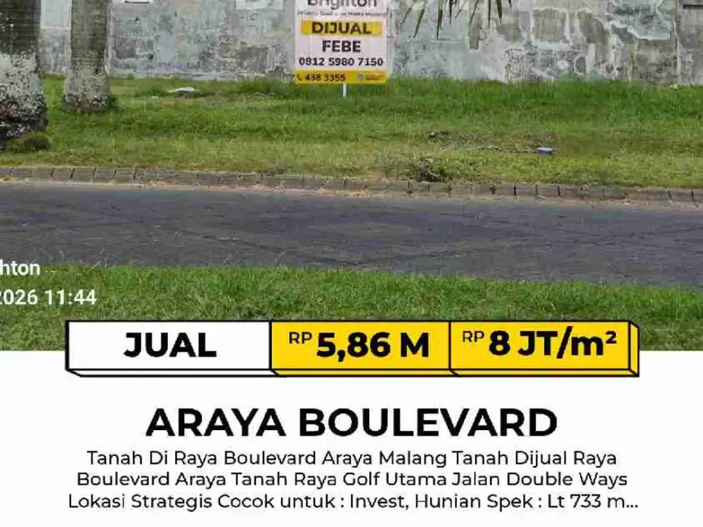 Tanah Di Boulevard Jalan Kembar Araya Malang