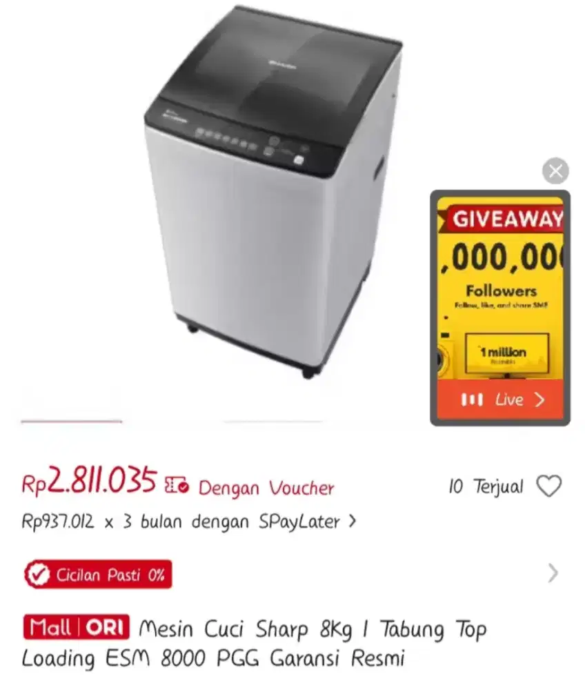 DIJUAL CEPAT MESIN CUCI SHARP 1 Tabung Seri ES M8000P