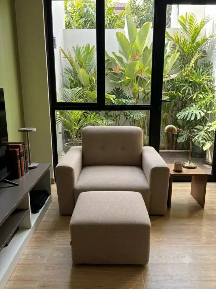Jual Cepat BU NEW Paket Single Sofa + Kursi Stool Ottoman Ruang Tamu