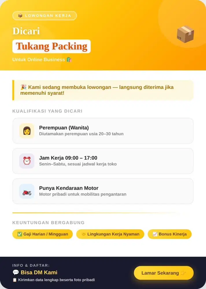 DICARI KARYAWAN PACKING UNTUK ONLINE BISNIS