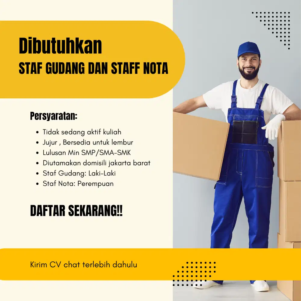 Lowongan Posisi Staf Gudang & Staf Nota