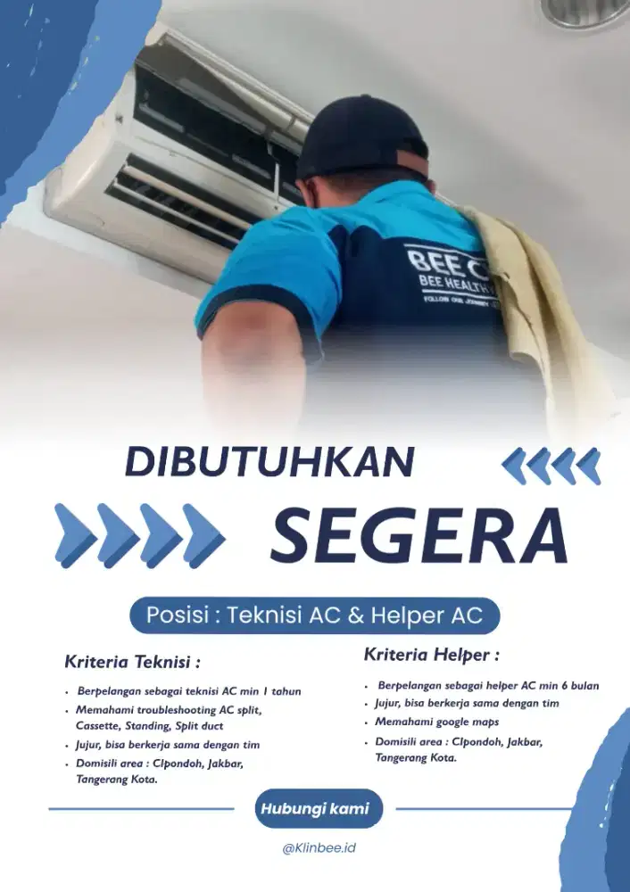 Dibutuhkan Segera Staff Teknisi & Helper AC