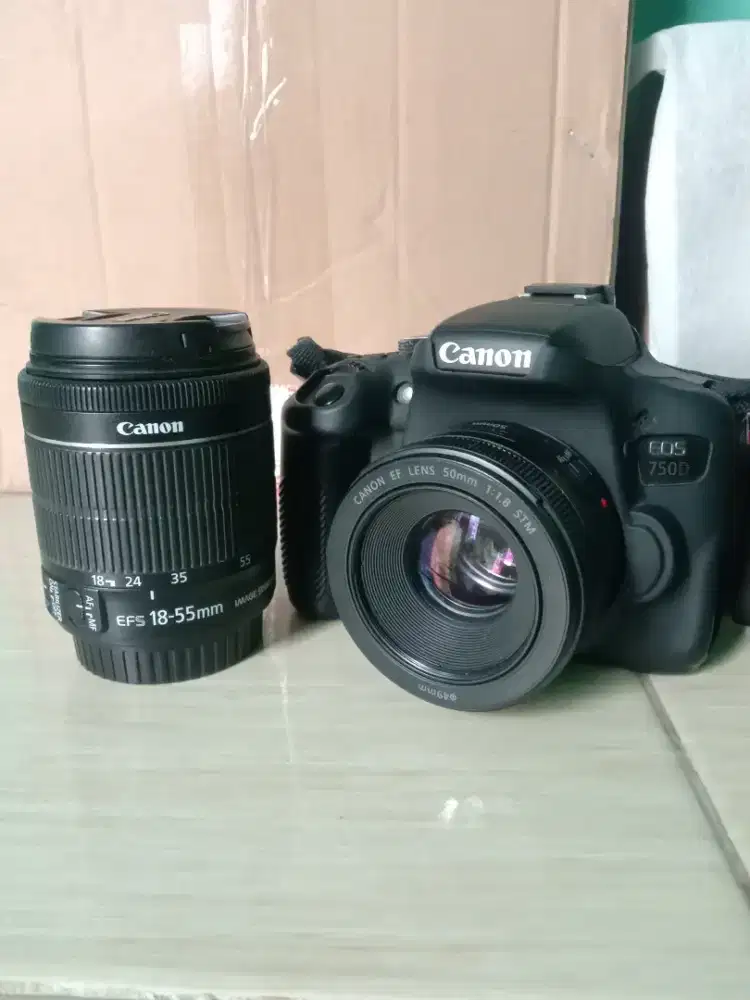 Kamera Canon 750D + 2 lensa (50mm F1.8 STM & 18-55mm IS STM)