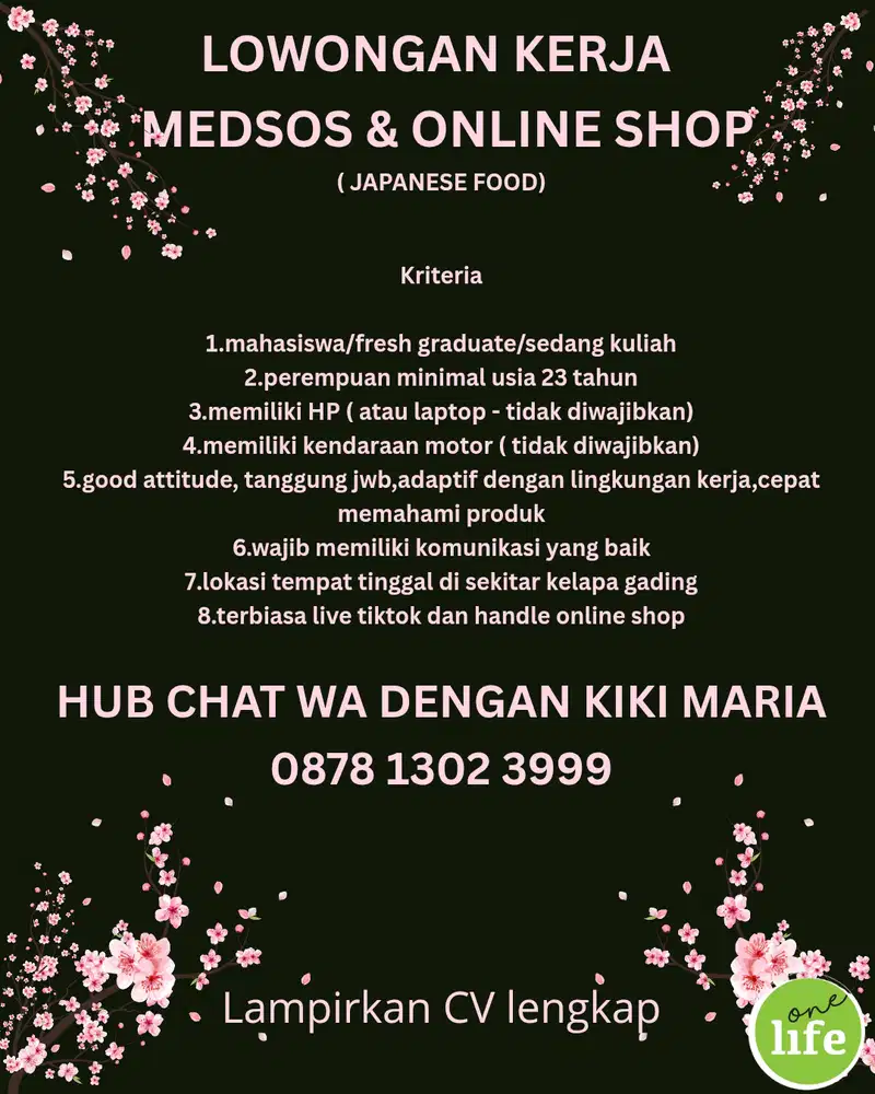 Lowongan kerja admin olshop dan medsos