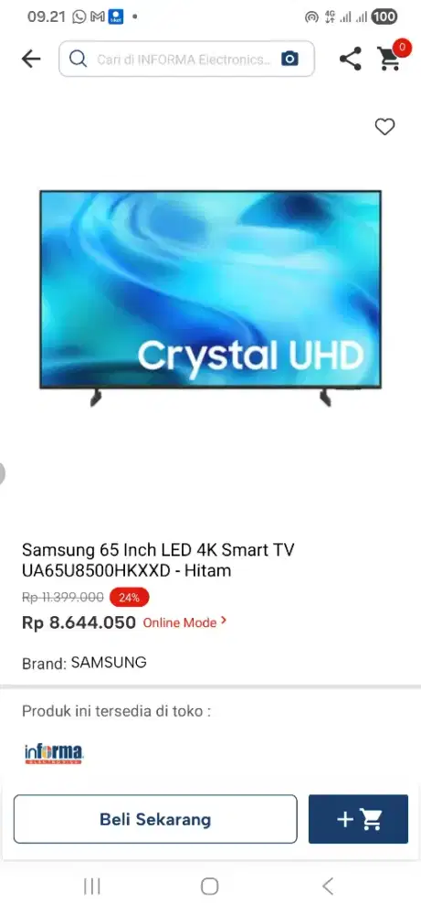 Samsung 65 inch led 4k ua65u8500hk