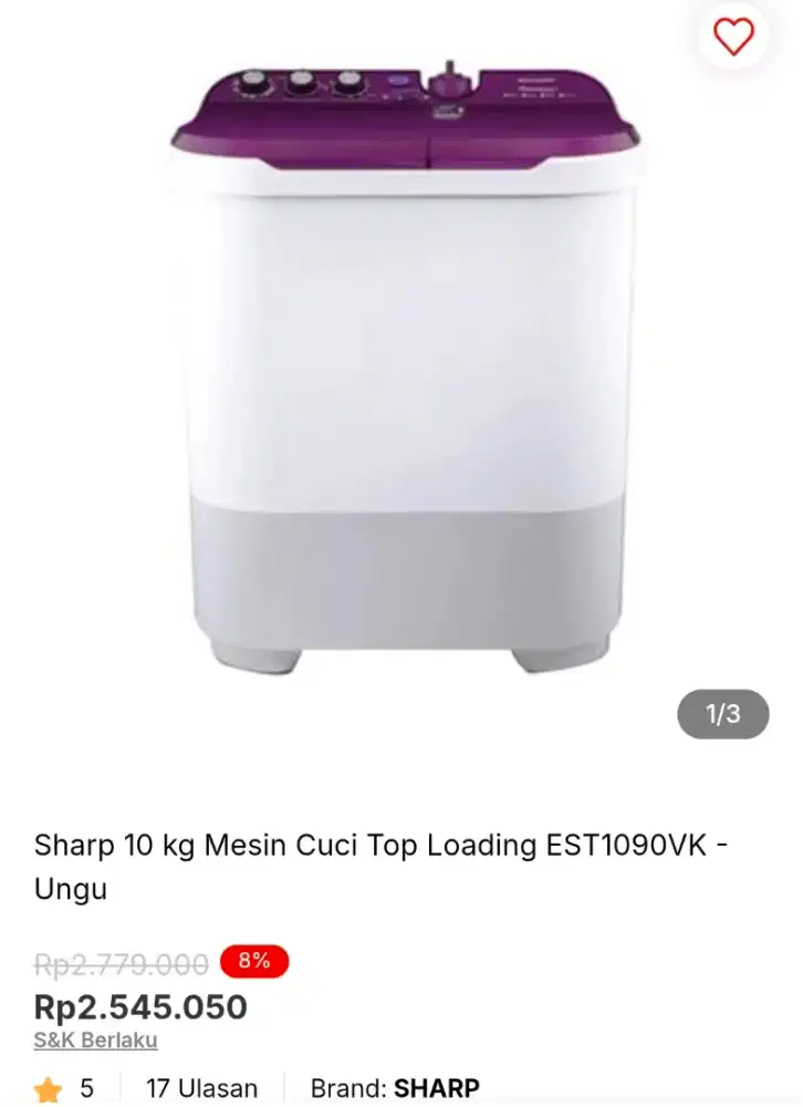 Sharp 10 kg Mesin Cuci Top Loading