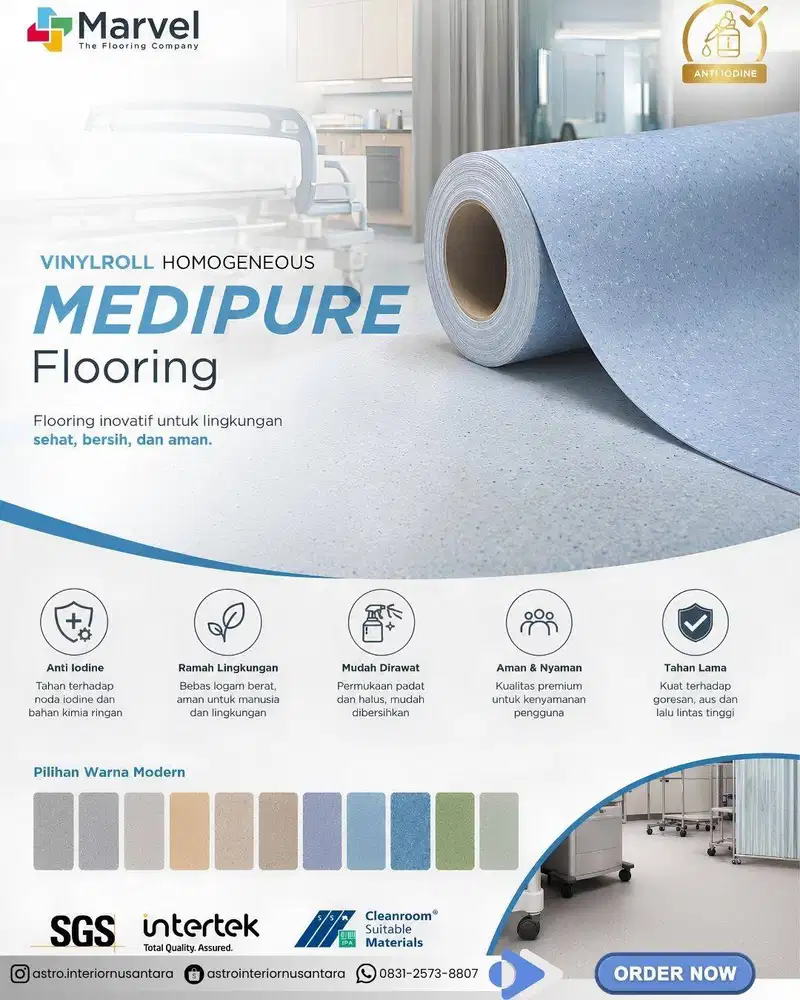 [MARVEL] Vinylroll homogeneous Rumah sakit Anti Bakteri 2 x 20m