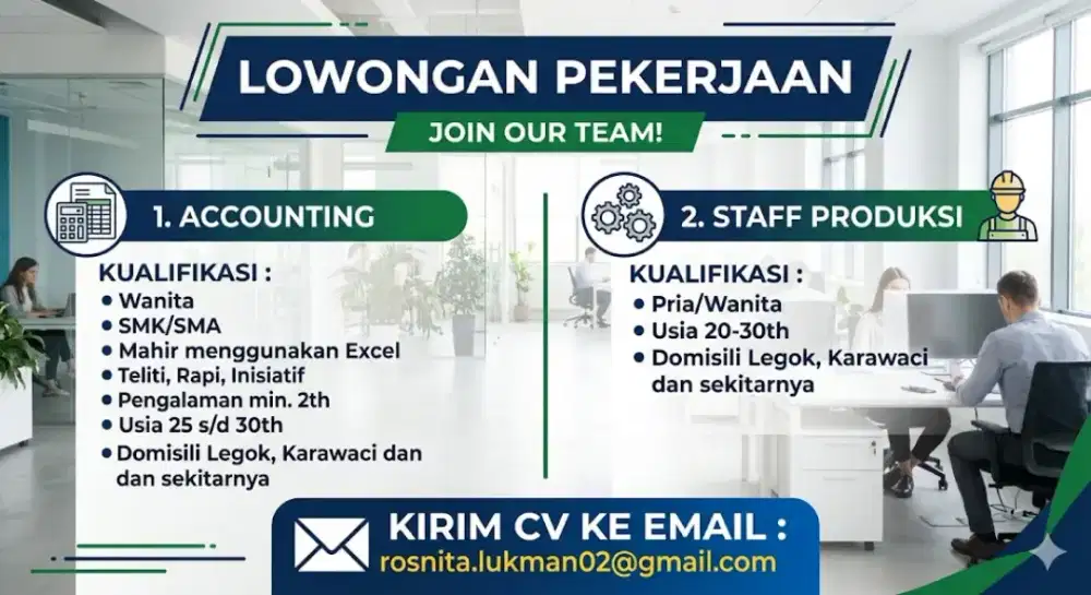 LOWONGAN PEKERJAAN ACCOUNTING, STAFF PRODUKSI