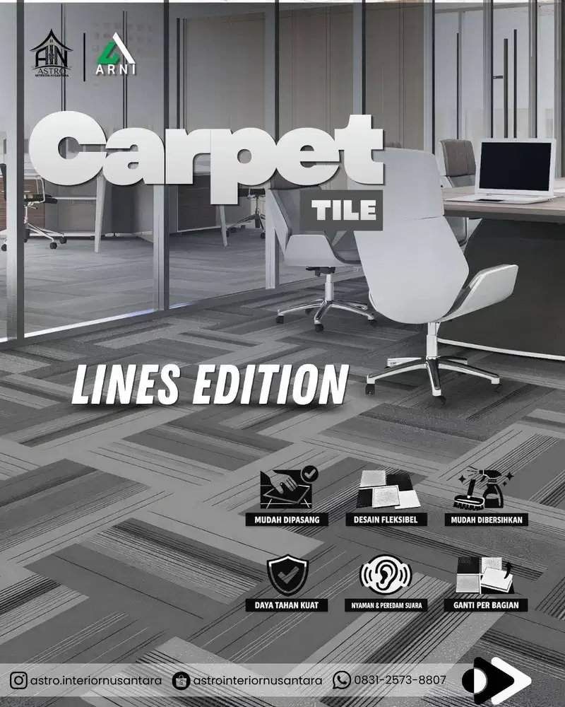 [KING] Karpet Tile Nylon 50cm x 50cm Bahan Premium Karpet Kantor