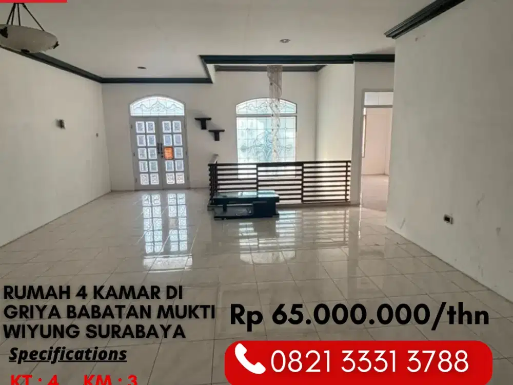 Disewakan Rumah Siap Huni 2 Lantai di Griya Babatan Mukti Wiyung Surabaya