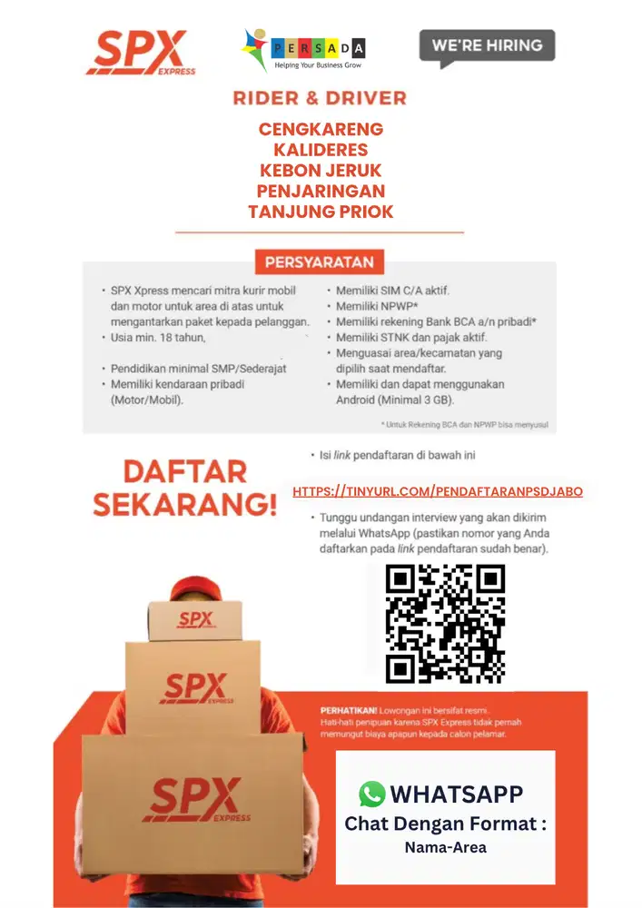 Dibutuhkan Kurir Shopee Express Area Jakarta Barat & Jakarta Utara