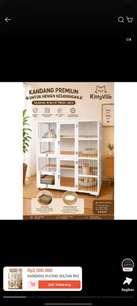 Kandang kucing 2 ruang