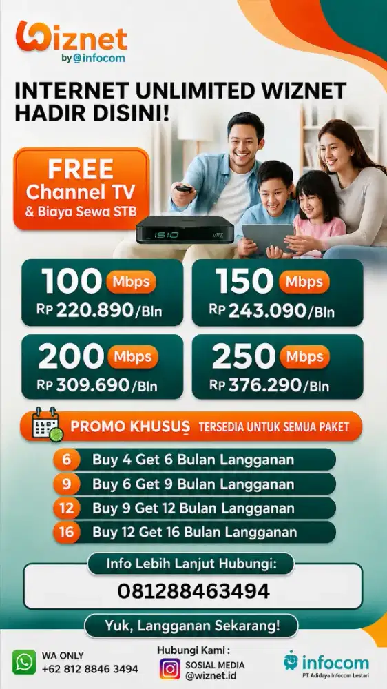Pasang WiFi Rumah Unlimited 100 Mbps Mulai Rp220 Ribuan/Bulan