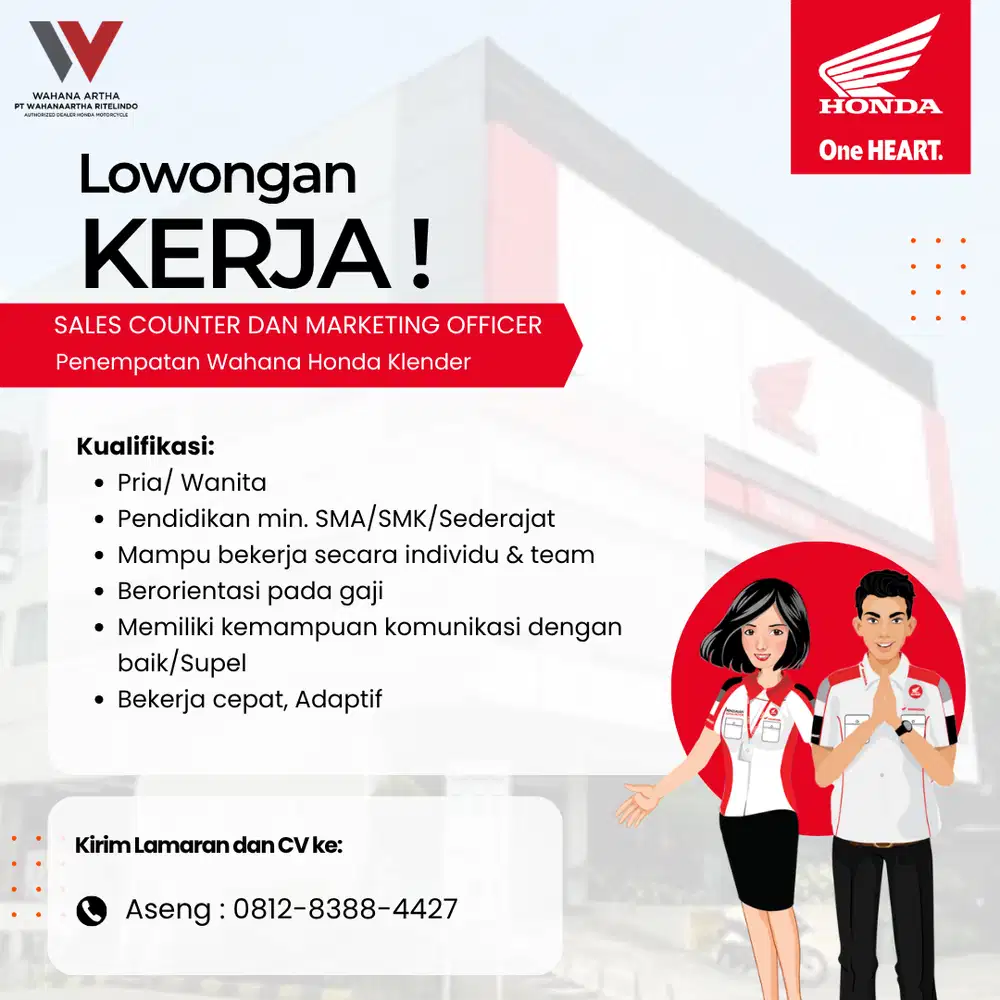 Dibutuhkan Segera Marketing Officer dan Sales Counter