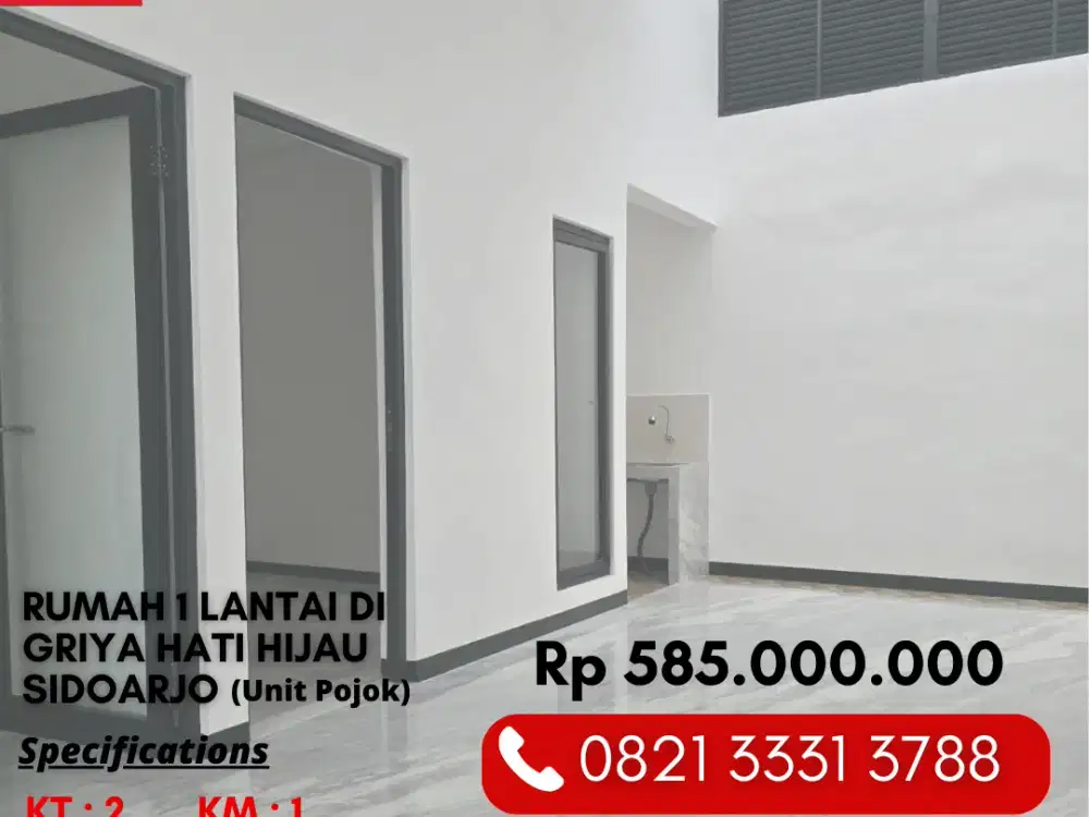 Rumah Siap Huni 2 Kamar 500 Jutaan di Griya Hati Hijau Candi Sidoarjo