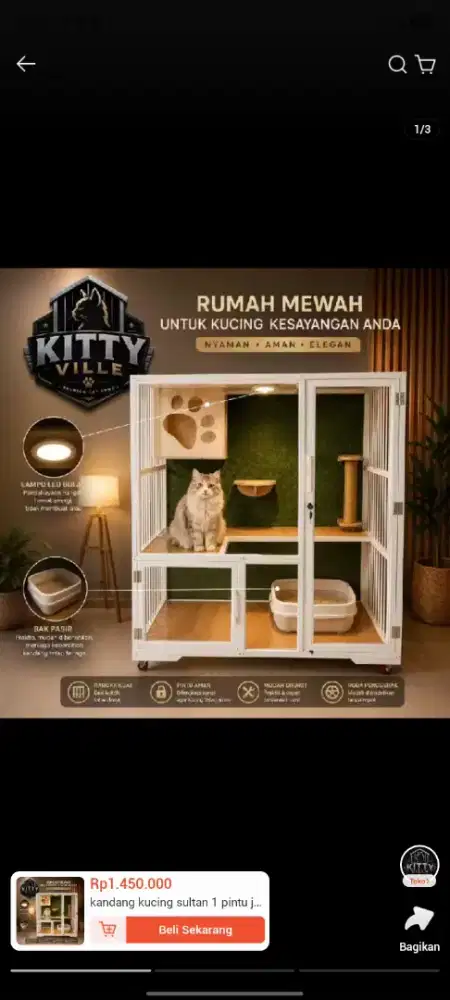 KANDANG 1 PINTU RUMAH KUCING