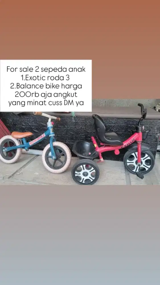 For sale speda second anak 1.Exotic roda 3 dan balancebike anak