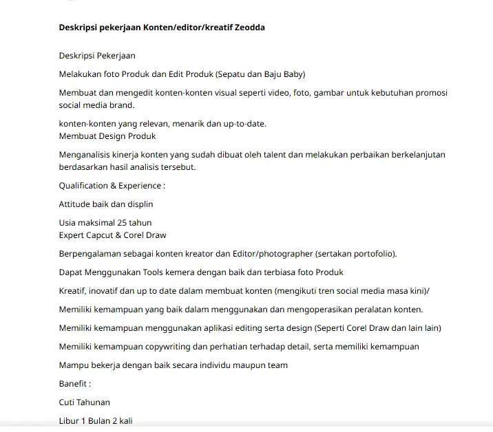 Lowongan Editor/Kreatif