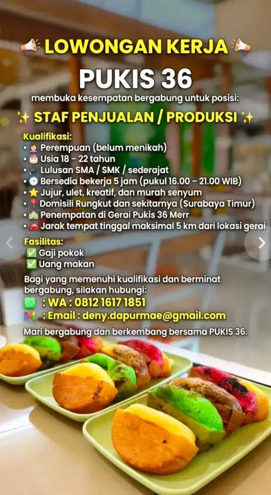 Dibutuhkan Staf Produksi & Penjualan