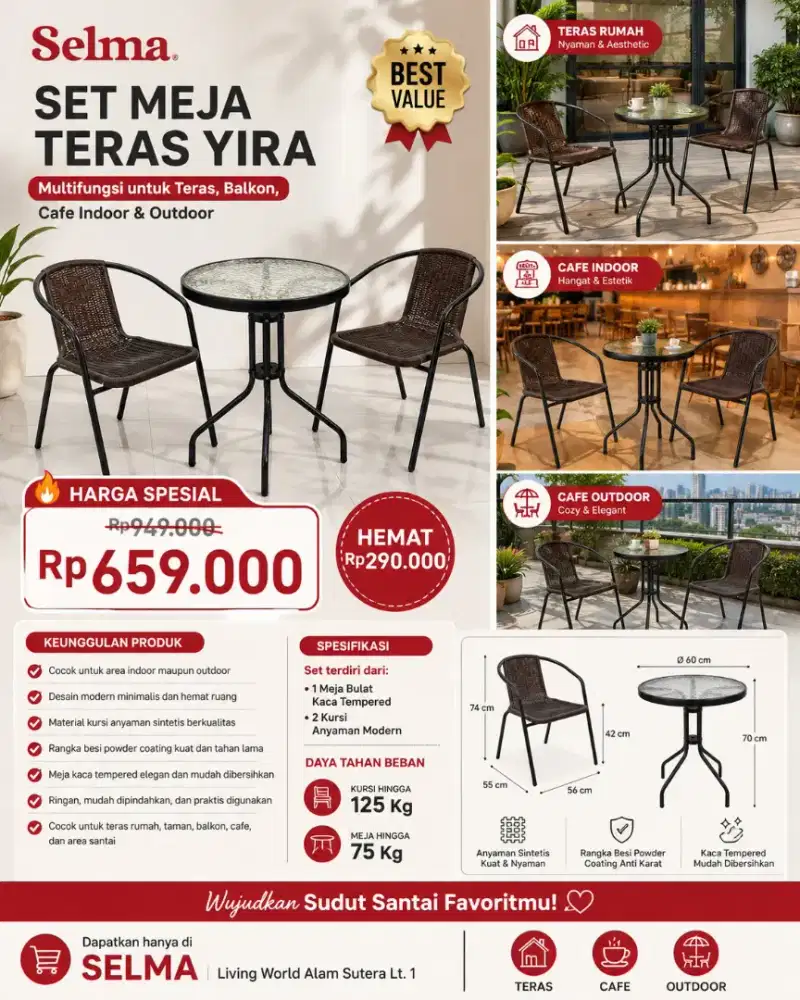 PROMO MEJA SET 2 KURSI