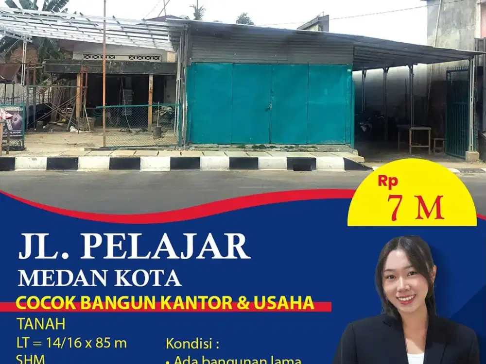 Dijual Tanah Komersial + Bangunan di Jl. Pelajar Medan Kota