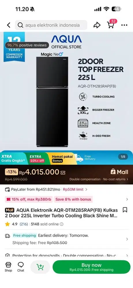 Kulkas Aqua 2 Pintu AQR-DTM285RAP