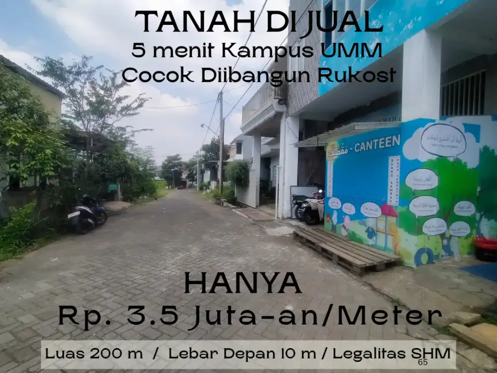 5 Menit Kampus UMM Malang SHM Split Cocok Dibangun Kost Lebar Jalan 6 Meter