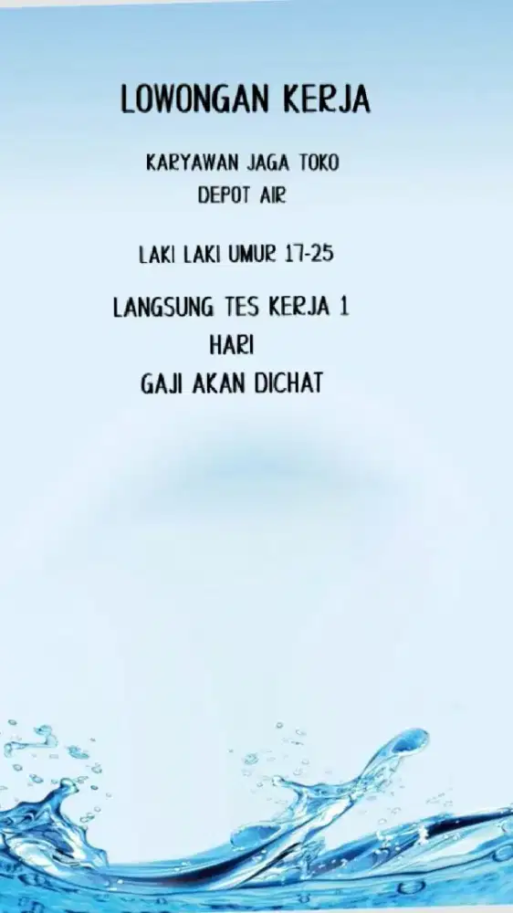 Dicari karyawan depot air isi ulang