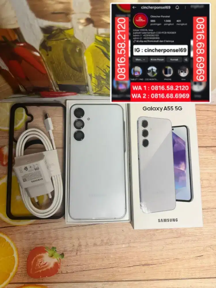 Jual hp Samsung A55 5G 8/256 istimewa likenew grns resmi free ADAPTOR