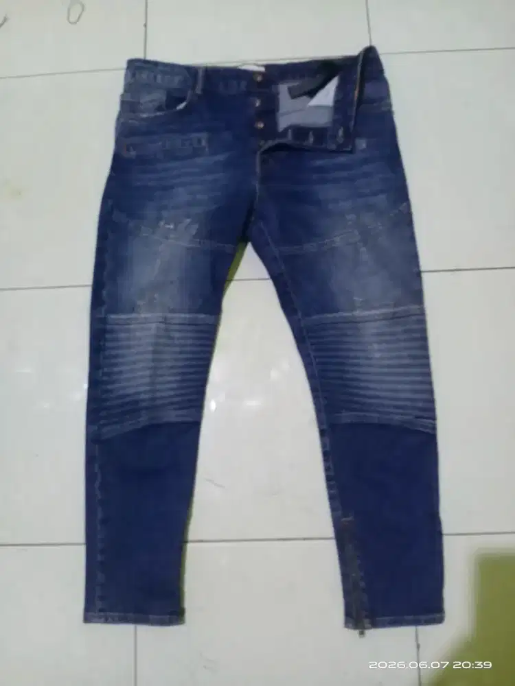 Celana jeans pria Original Zara Man Bikers Medium Blue Vintage Wash