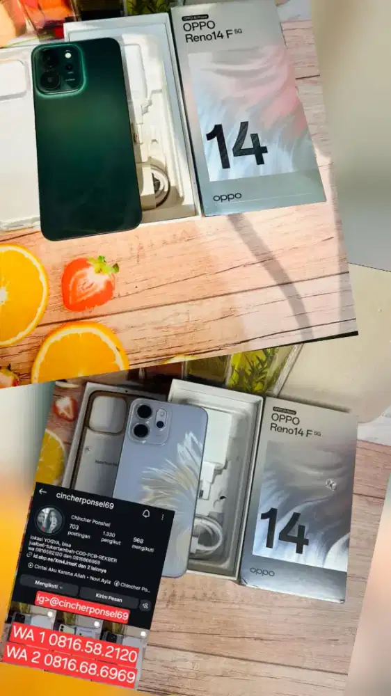Jual hp LIKENEW oppo reno 14f 5g 8/256 istimewa grns resmi on 08 2026