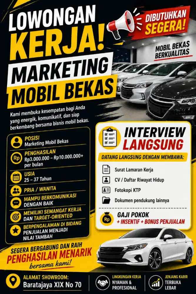 Lowongan sales marketing mobil bekas showroom karyawati serabutan toko