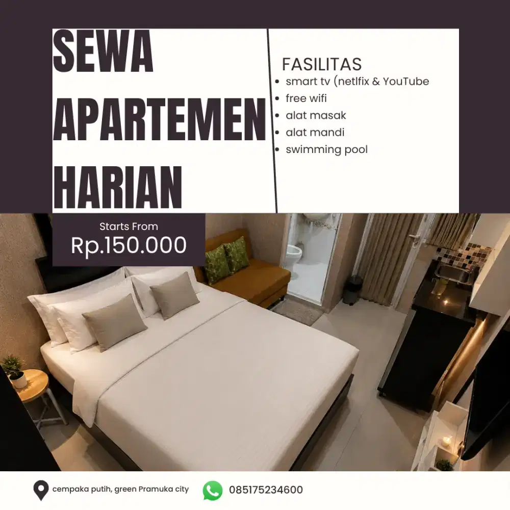 sewa harian murah apartemen green Pramuka city Jakarta pusat