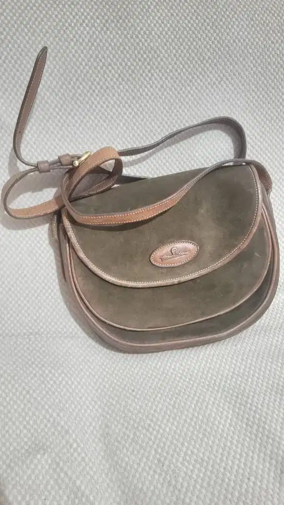 Tas Vintage Sling Bag Hijau Cokelat 25x21 cm - Preloved