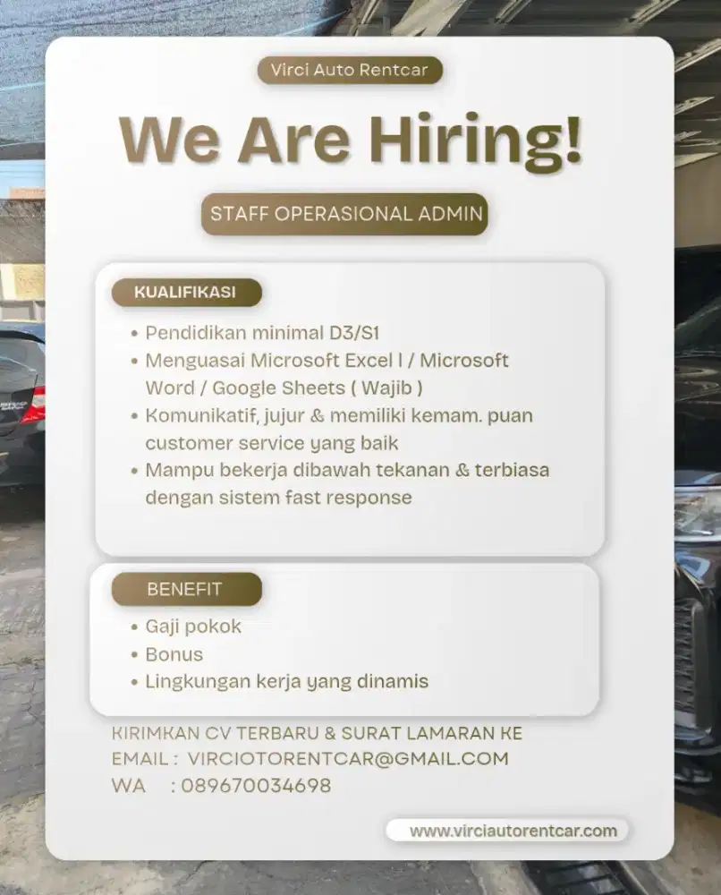 We are hiring admin operasional