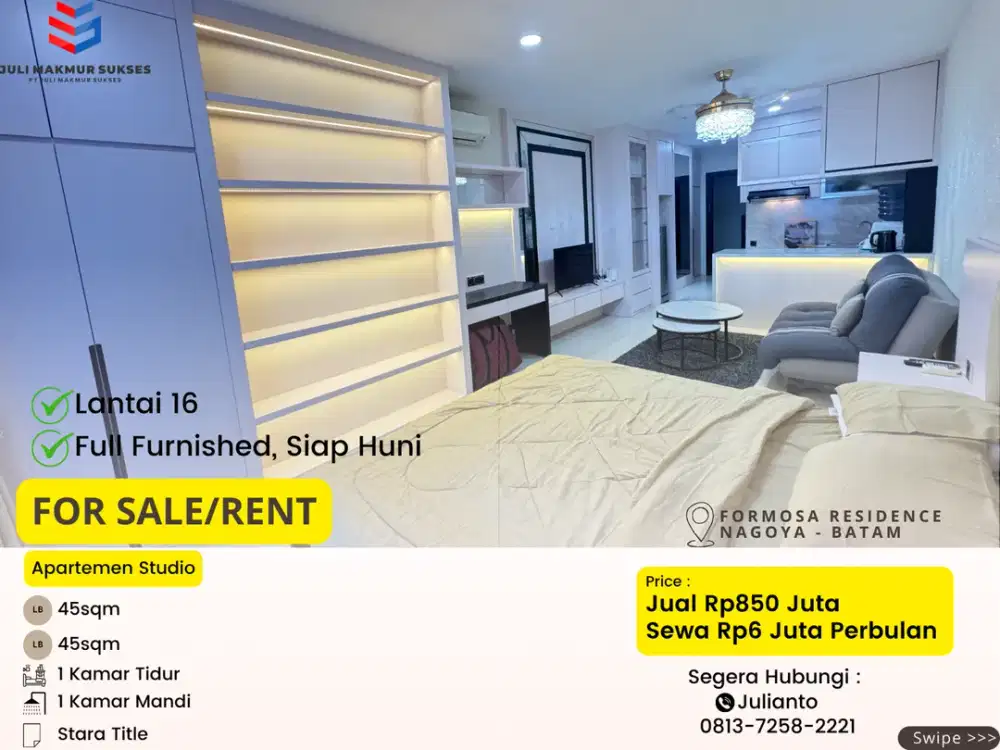 Disewa Apartemen Studio Siap Huni di Formosa Residence Nagoya Batam