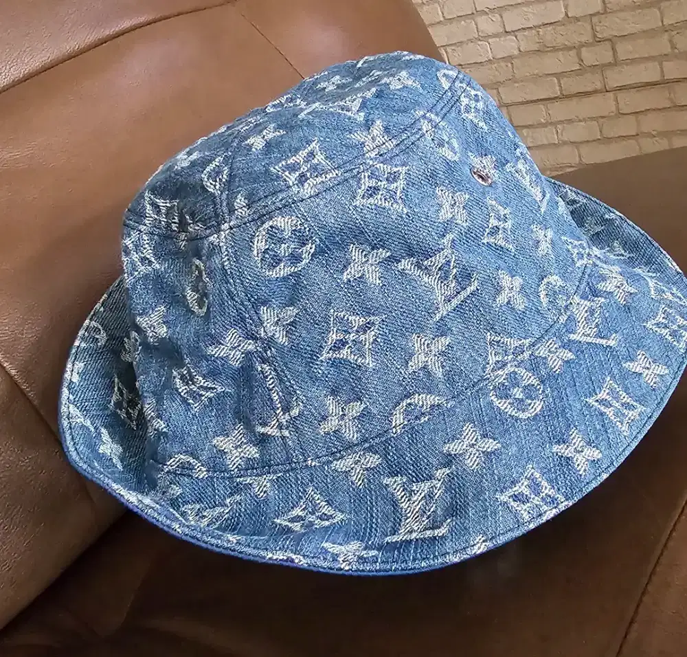 LOUIS VUITTON Unisex Cotton Denim LV Monogram Bucket Hat - Blue