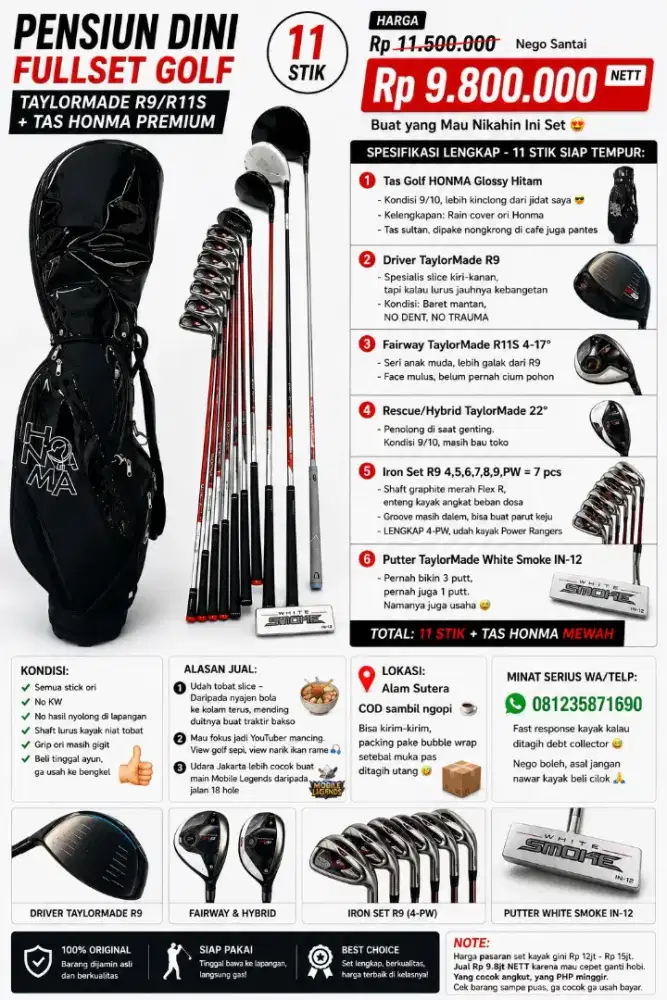 Dijual tas golf Hohma+stick