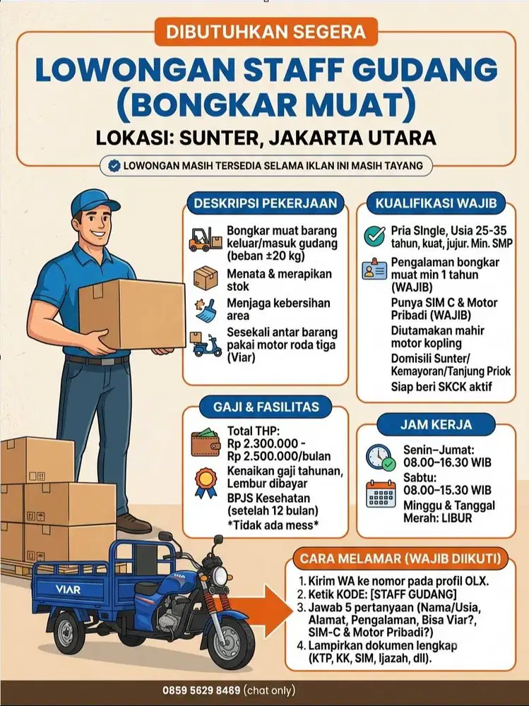 LOWONGAN STAFF GUDANG (BONGKAR MUAT) – SUNTER, JAKARTA UTARA