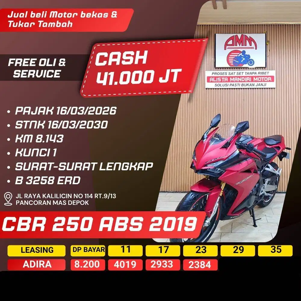 CBR 250 ABS 2019 KM LOW CASH / KREDIT SPAYLATER KREDIVO CC 0% ALISTA