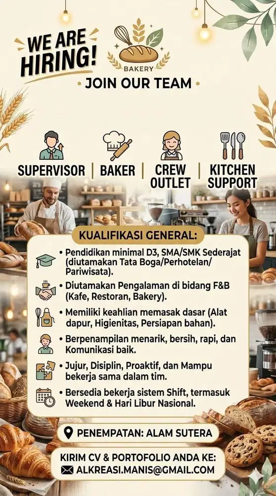 Lowongan Pekerjaan untuk Bakery Cafe