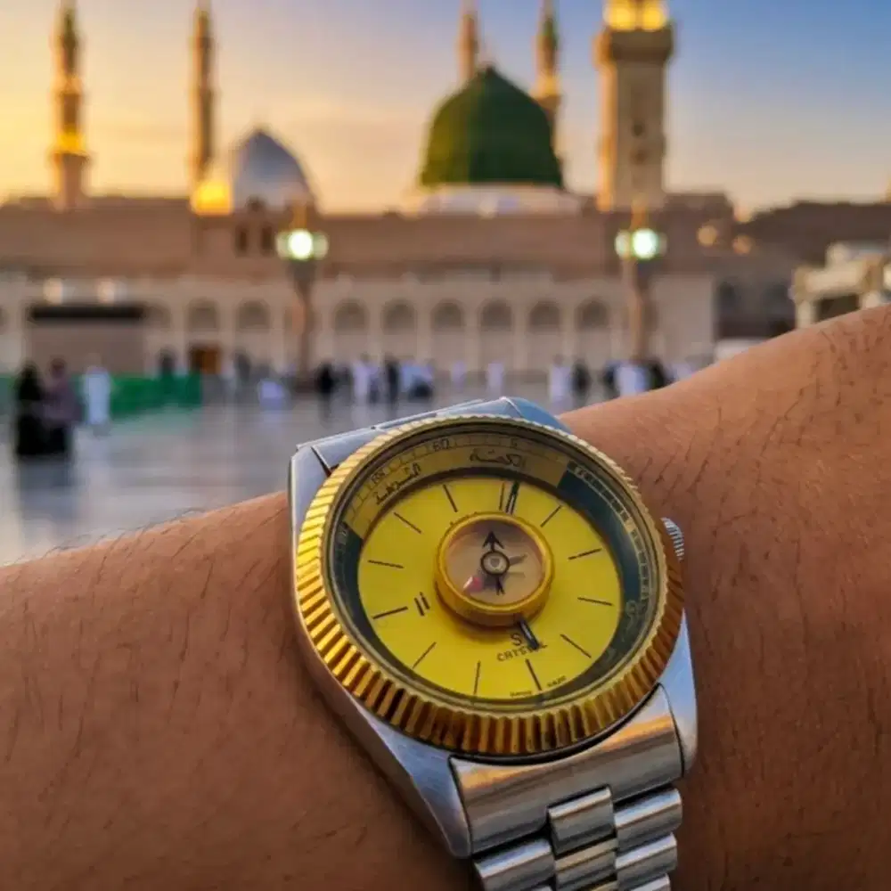 Jam dalil kompas kiblat swiss manual wind bintage antik lawas jadul
