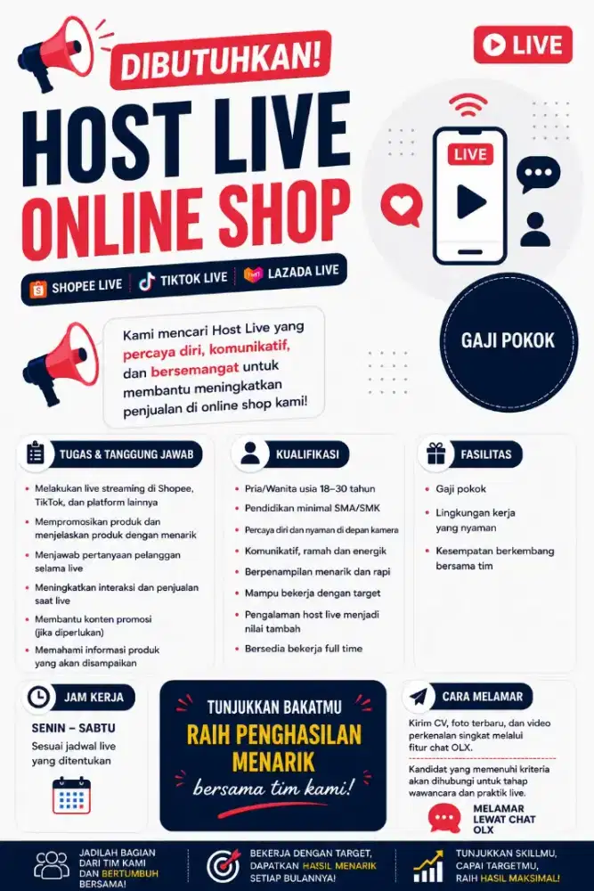 Dibutuhkan Host Live Onlineshop