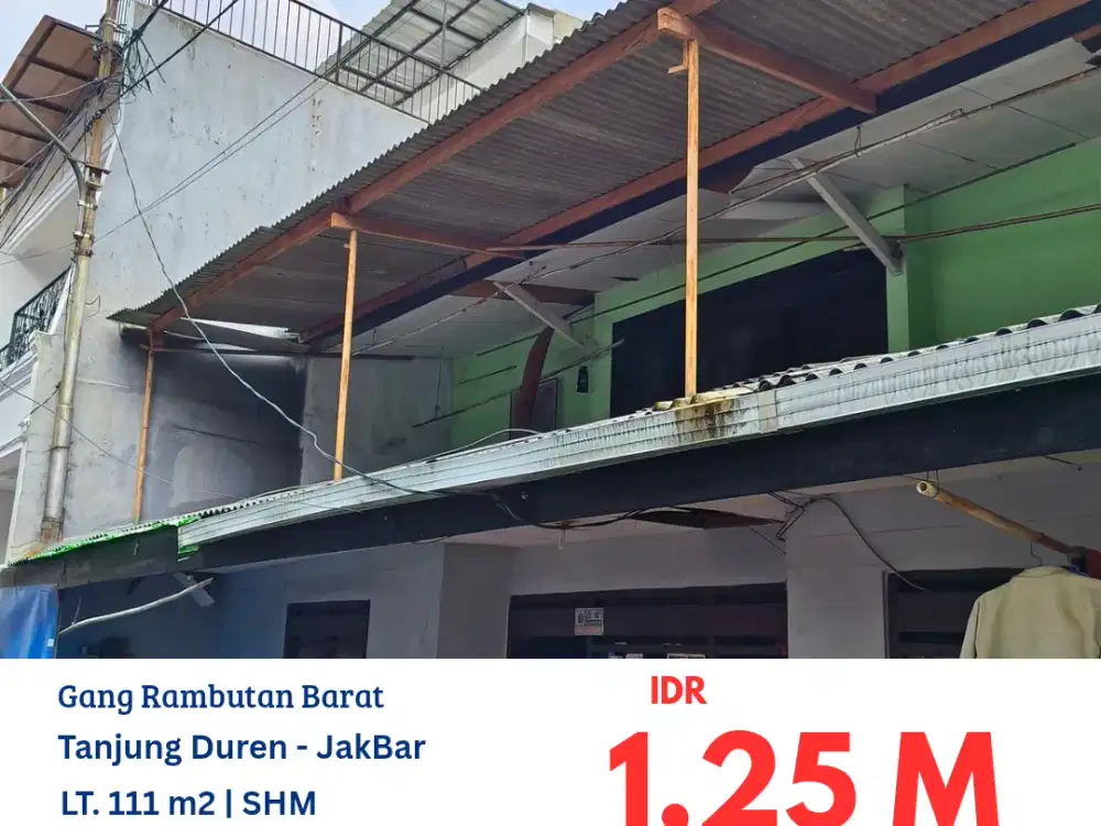 HFN0282 JUAL CEPAT rumah tua 1,5 lantai masih dihuni di Gang Rambutan Barat, Tanjung Duren, Jakarta Barat