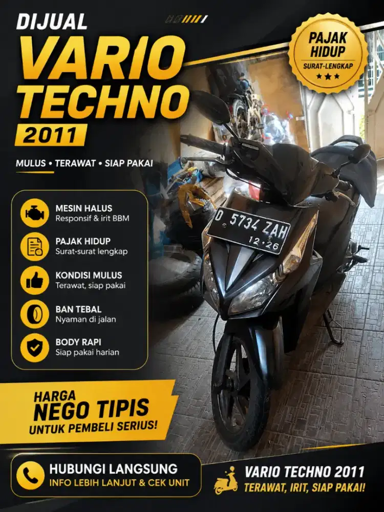 Honda vario techno 2011 lengkap pajak isi
