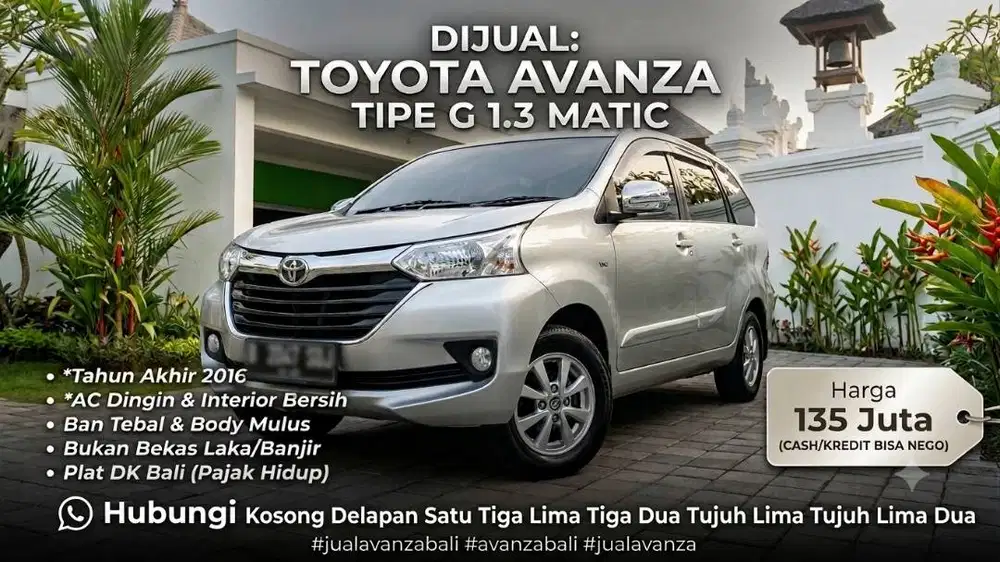 Di jual Toyota Avanza Tipe G 1.3 Matic Silver 2016 Akhir