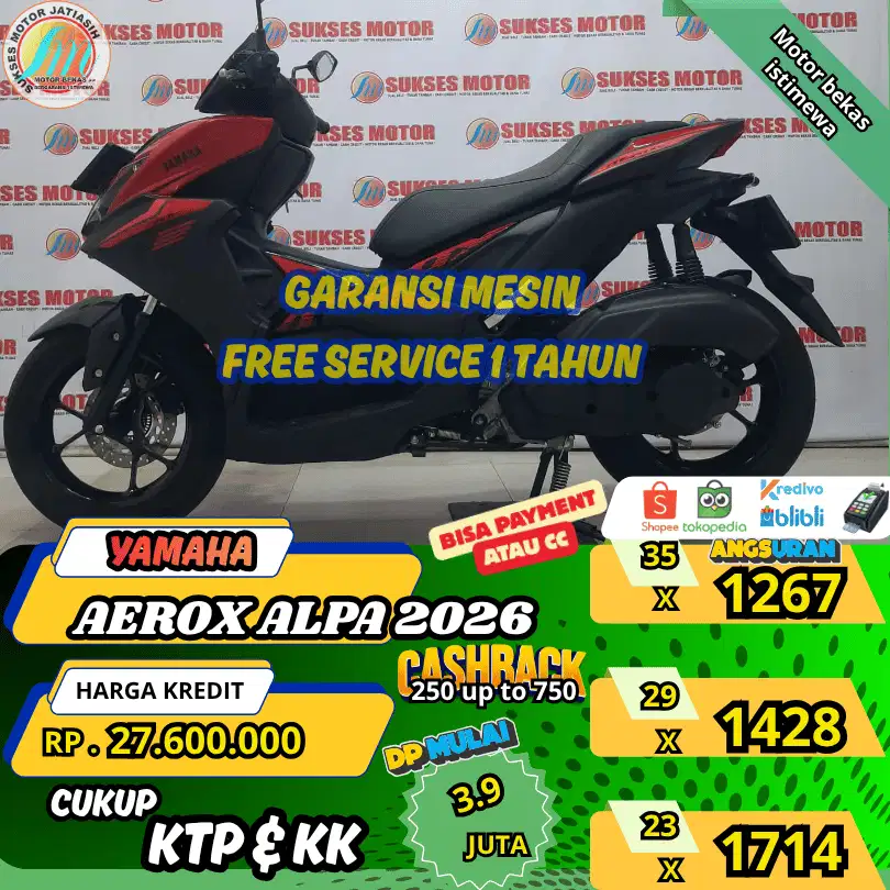 YAMAHA AEROX ALPHA 2026 DP&ANGSURAN TERMURAH SYRTKTP&KK(SUKSESMOTOR)
