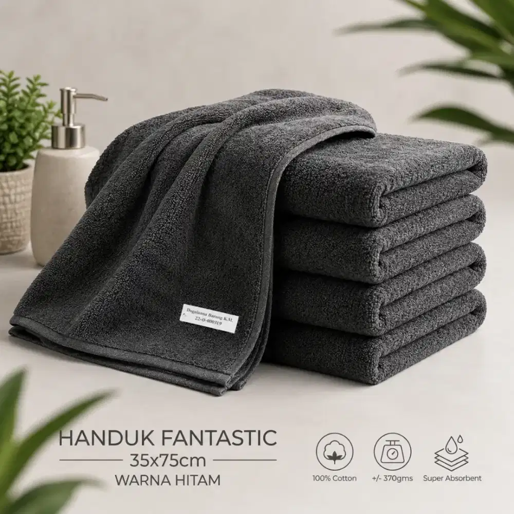 Handuk Polos Warna Hitam Size 35x75 cm untuk Salon Barbershop
